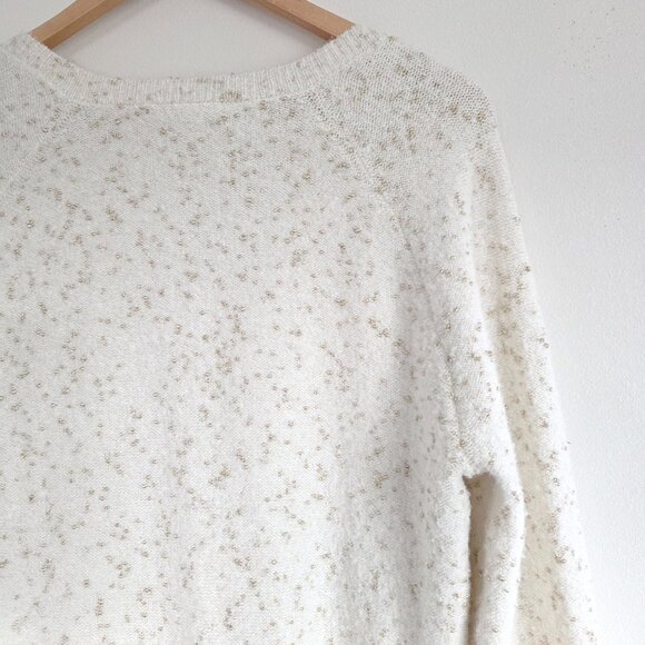 LOFT Medium Cream Gold Flecked V-Neck Cozy Pullover Sweater Festive, Melange - Picture 8 of 11